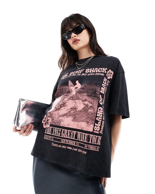 ASOS Black Oversized T-shirt With Surf Shack Graphic