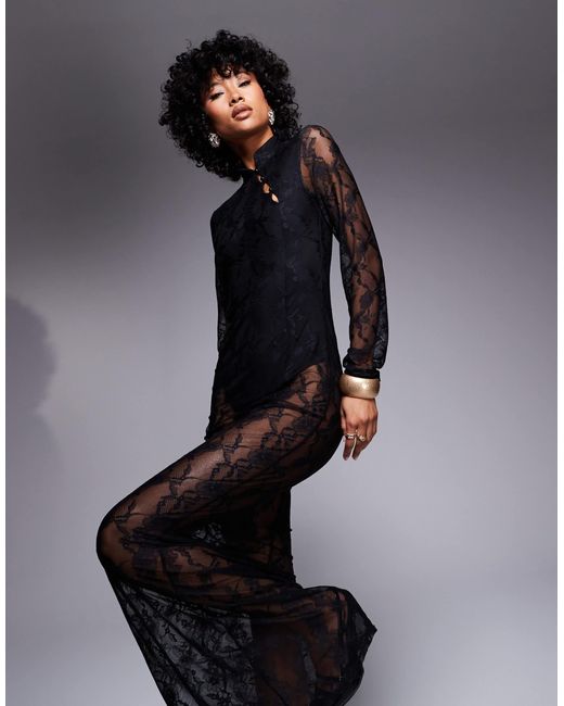 ASOS Blue – langärmliges, transparentes spitzen-maxikleid