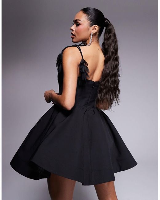 Jarlo Black Structured A-line Mini Dress With 3d Strap Detail