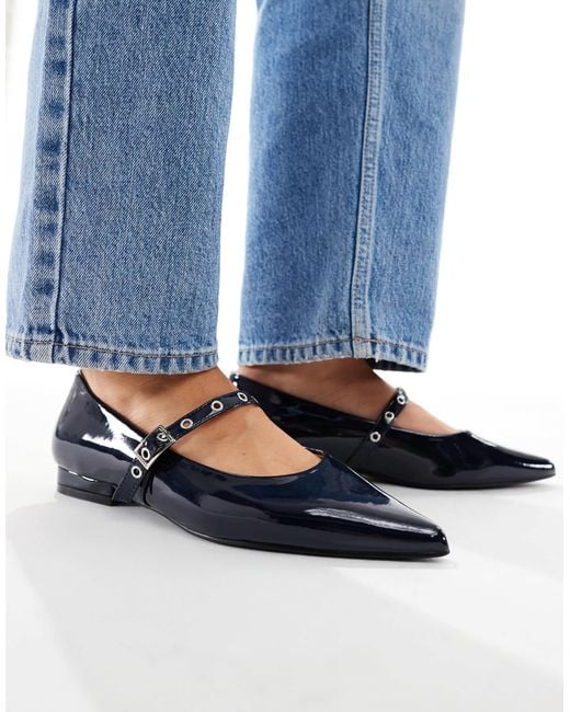 SEQWL Wide Fit Blue Jordan Pointed Toe Balelt Flats