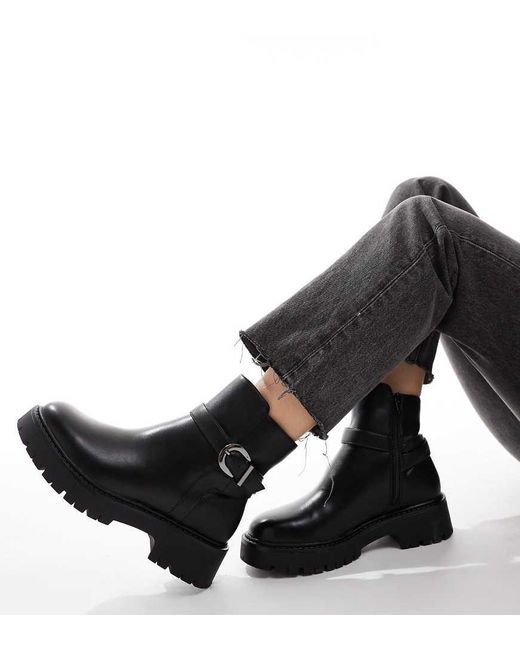 Botines Negros Con Suela Gruesa Y Hebilla Billie De London Rebel de color Black