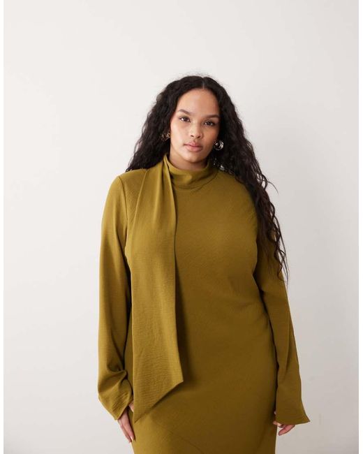 ASOS Green Asos Design Curve High Neck Scarf Detail Maxi Dress