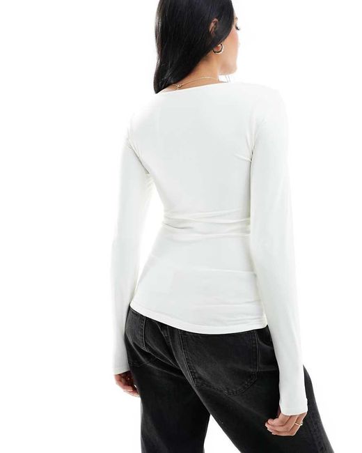 ONLY White 2 Way Long Sleeve Square Neck Top