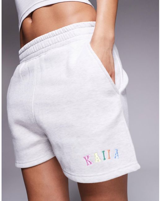 Kaiia Gray Embroidered Rainbow Logo Sweat Shorts
