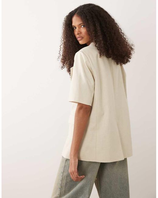 Nobody's Child Natural Deep V-neck Tailored Boyfriend Blazer