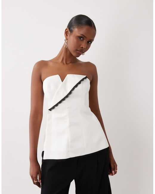 ASOS White Bandeau Corset Top With Contrast Trim Detail