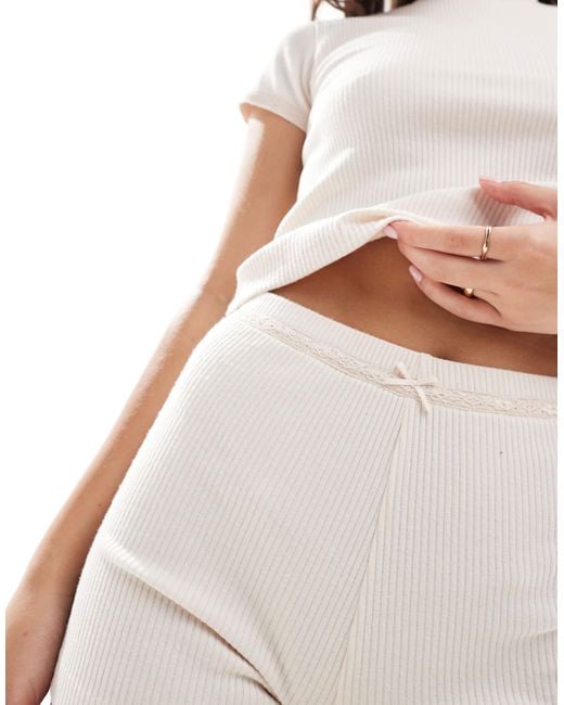 ASOS White Mix & Match Rib Short With Lace Trim