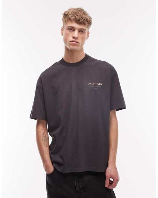 AllSaints Blue Underground Cow Print Logo T-shirt With Back Print for men
