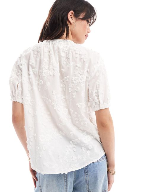 & Other Stories White Floral Embroidered Short Sleeve Blouse