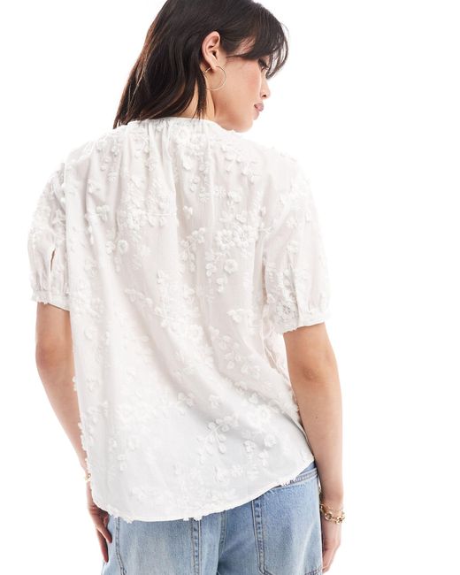 & Other Stories White – kurzärmlige bluse mit blumenstickerei