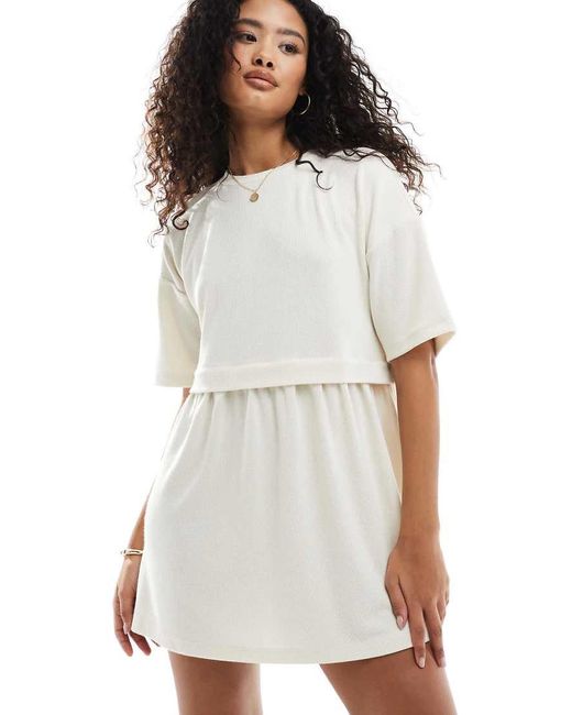 Miss Selfridge Gelaagde Aangerimpelde Jurk Met Korte Mouwen in het White