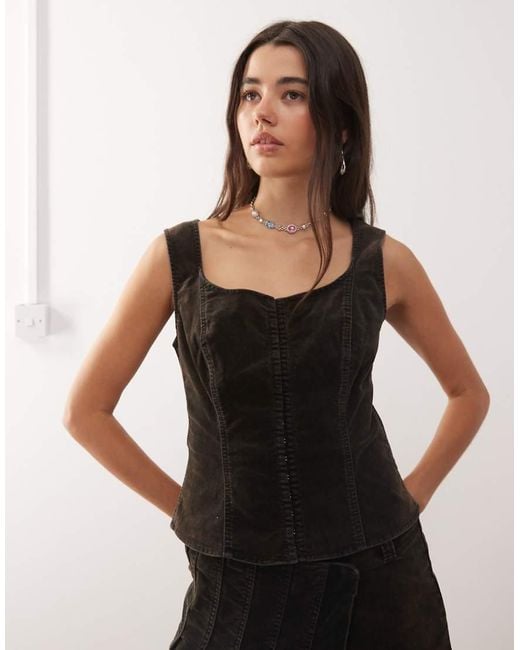 Weekday Black Hook Eye Velvet Corset Top
