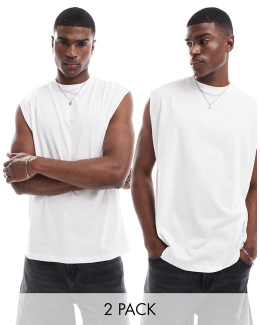 Another Influence White 2 Pack Oversized Tank Tops for men