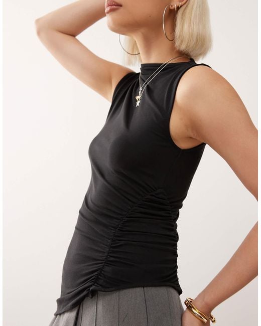 Weekday Black Asymmetric Top With Ruched Side Detail