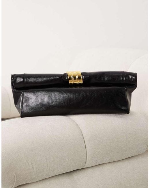 Mango Black Starring Hailey Bieber Roll Over Clutch Bag