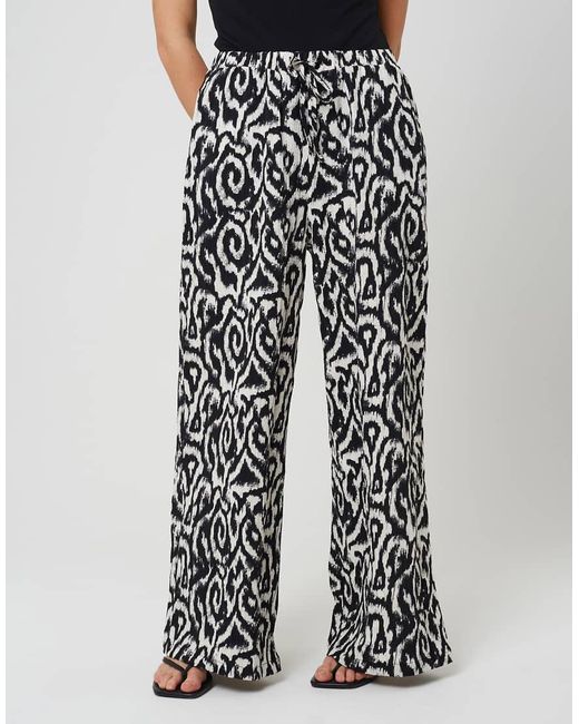 Brave Soul Black Abstract Print Wide Leg Trousers