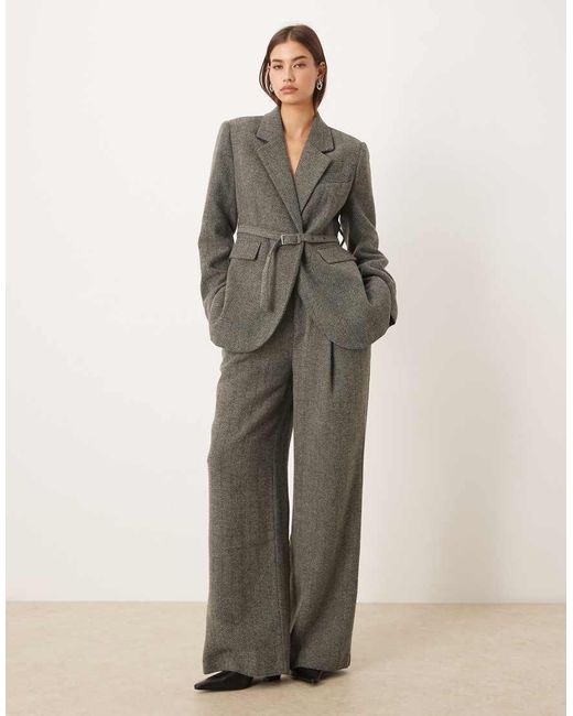 Gina Tricot Gray Co-ord Herringbone Belted Blazer