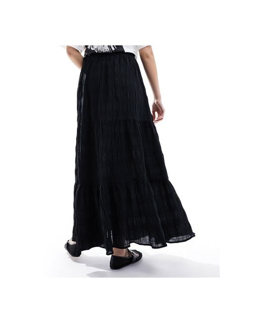 Pieces Black Textured Tiered Maxi Skirt