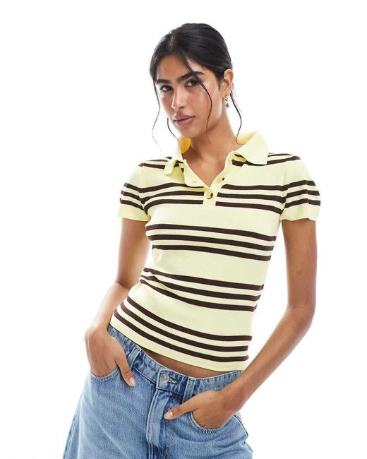 ASOS Fijngebreide Rugbytop Met Korte Mouwen En Strepen in het White