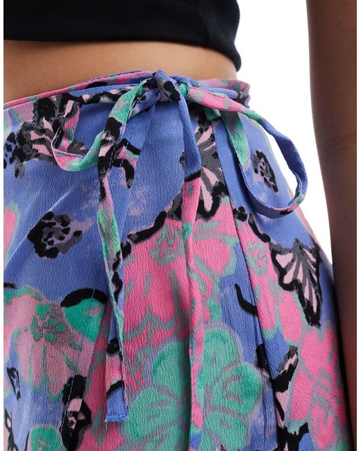 Monki Blue Midi Skirt With Tie Waist