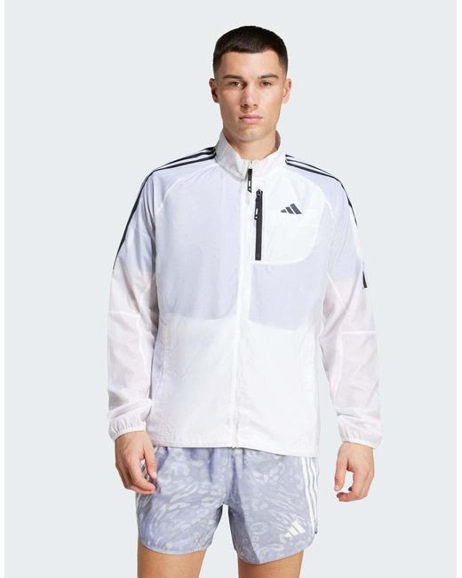 Adidas Originals White Own The Run 3-Stripes Packable Jacket for men