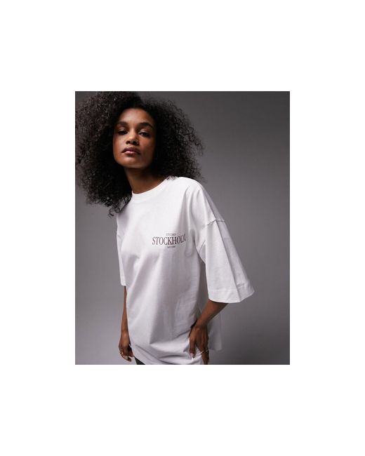 TOPSHOP Graphic Stockholm Satin Patch Oversized Tee in Black | Lyst