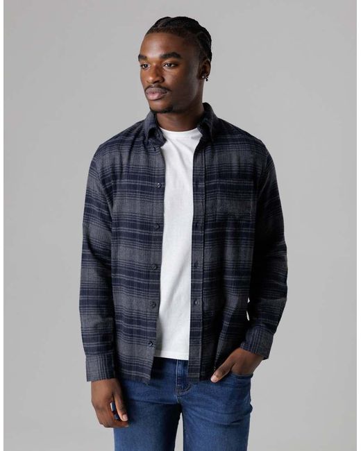 French Connection Gray Cotton Flannel Long Sleeve Shirt for men