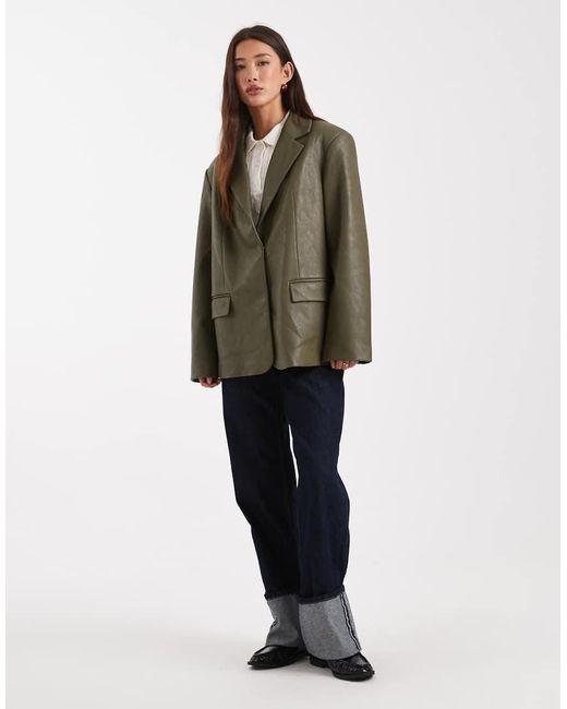 ASOS Green Tailored Oversized Faux Leather Blazer