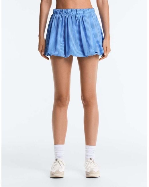 Oysho Blue High Rise Compressive Stripe Balloon Skirt