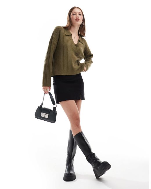 Brave Soul Green V-Neck Polo Jumper