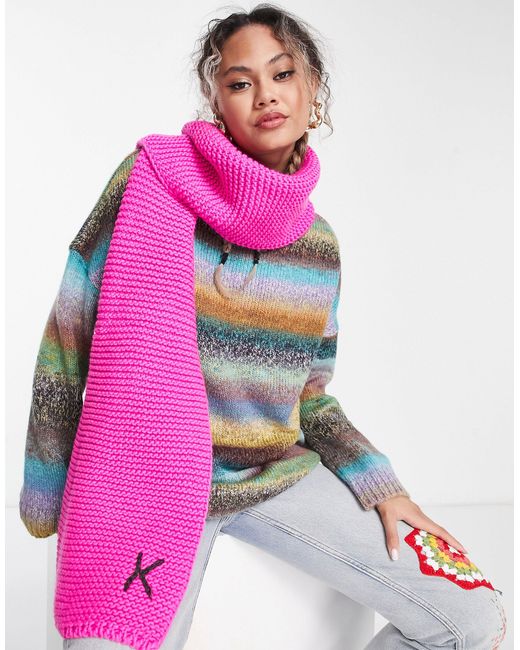 ASOS Knitted Monogram Scarf With K Initial in Pink