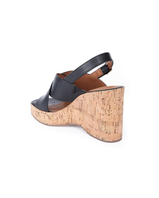 OFF THE HOOK Blue Tara Leather Cross Strap Cork Wedge Sandals