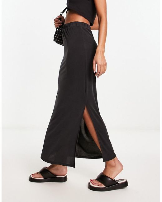 Vila White Slinky Maxi Skirt With Slit Sides