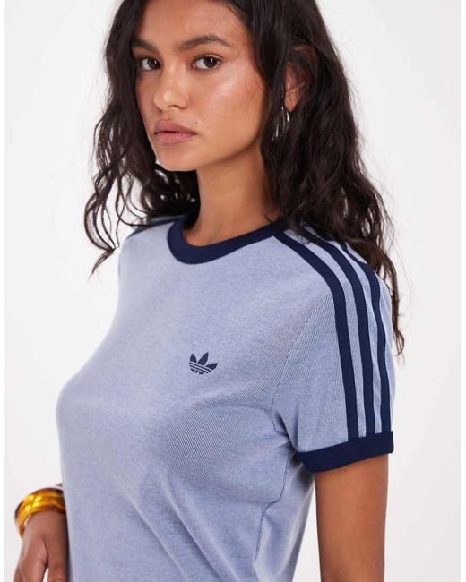 Adidas Originals Blue Slim Fit Three Stripe T-shirt