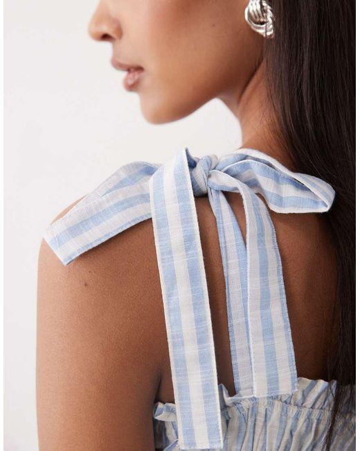 esmé studios Blue Esmee Tie Strap Shirred Maxi Beach Dress