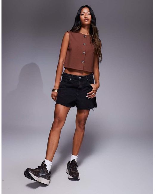 ASOS Brown Wide Shoulder Boxy Cropped Waistcoat