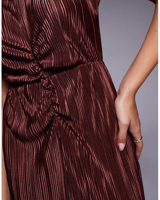 ASOS Purple Plisse High Neck Ruched Detail Midi Dress