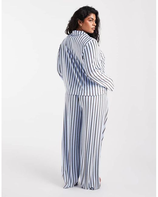 Loungeable Blue Curve Cozy Velour Camp Collar Button Up Shirt And Pants Pajama Set