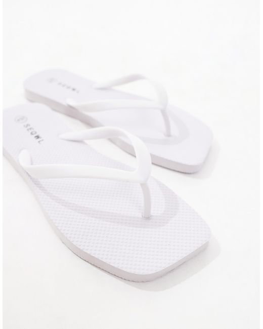 SEQWL White Thong Sandals With Square Toe