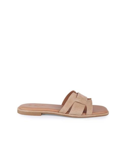 OFF THE HOOK Brown Heath Suede Leather Slip On Flat Sandals