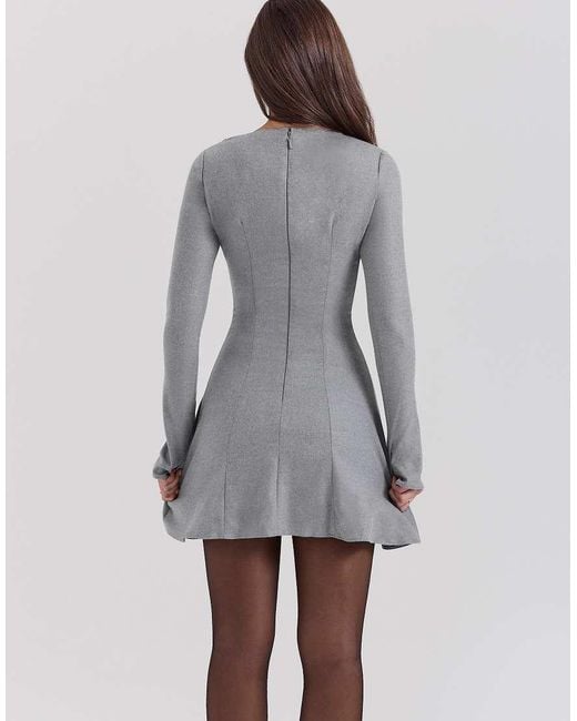 House Of Cb Gray Angelique A-Line Long Sleeve Mini Dress
