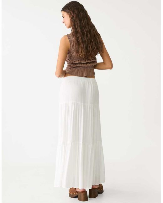 Stradivarius White Boho Midi Skirt