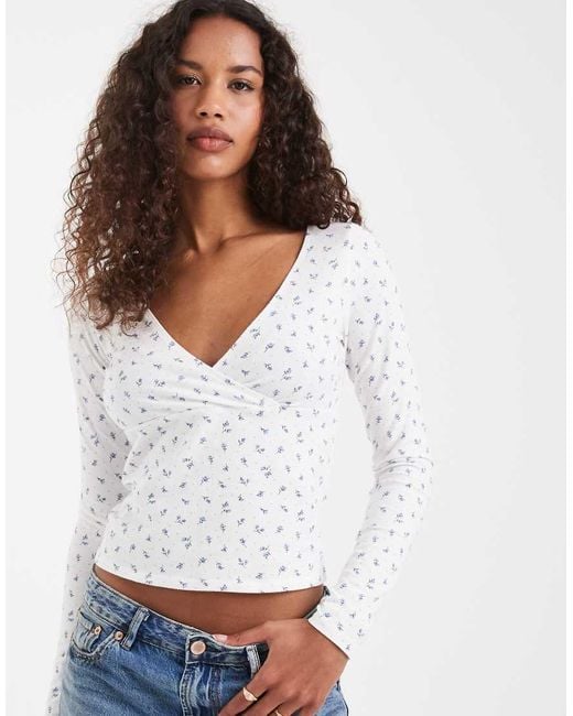 Hollister White Long Sleeve Wrap Top