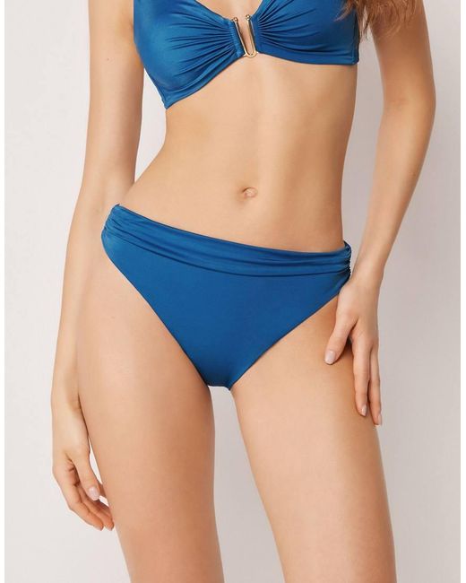 Calzedonia Blue Shiny Satin Briefs Bikini Bottom