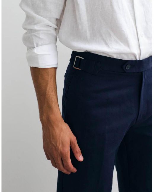 ASOS Blue Tailored Linen Rich Straight Leg Trousers for men