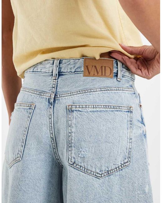 Vero Moda Blue Hadley Mid-rise Loose Fit Denim Bermuda Short