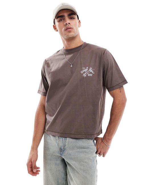 Cotton On Brown Cotton On Cropped Fit T-shirt With Silver Spurt Graphic for men