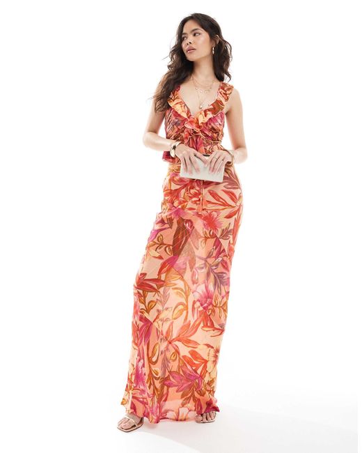 River Island Red Frill Floral Strappy Top Co-Ord