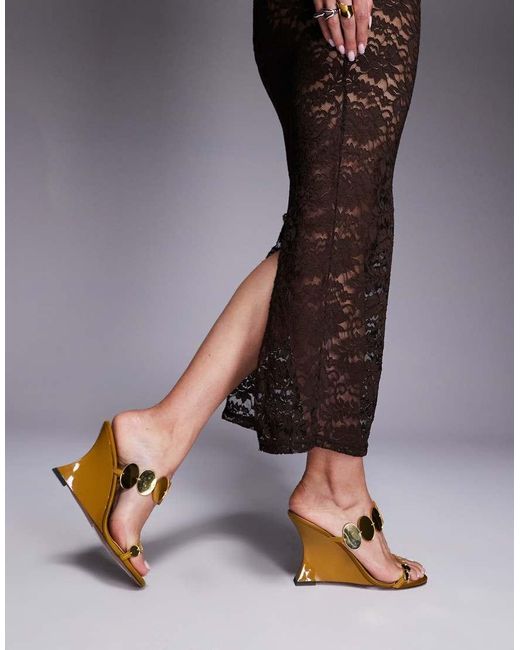 ASOS Brown Nila Circle Trim Detail High Wedges