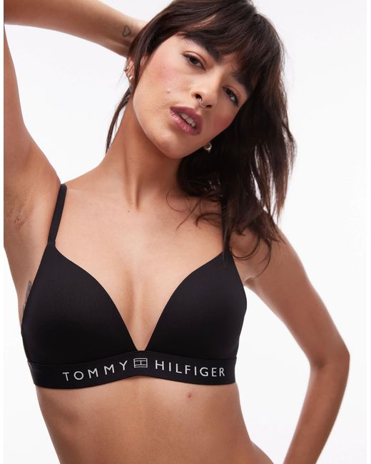 Tommy Hilfiger White Padded Triangle Bralette With Logo Taping